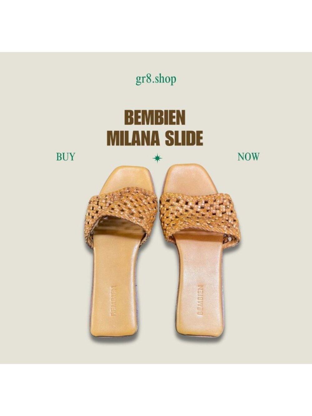 Bembien Milana Slide Sandals Woven Leather Upper Tan Size 6 Made In India